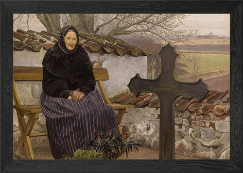 Woman grave framed wall - at, a